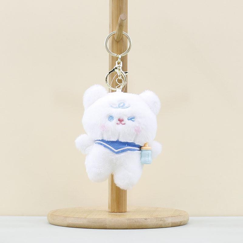 Cute Plush Cartoon Bear Doll Keychain Soft And Cuddly In Light Gray Blue White Pink