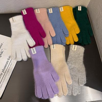 Корейские Ins Конфетных цветов Однотонные Перчатки из кроличьего меха Осенью и Зимой Теплые и Холодные Вязаные Шерстяные Джокер Студенческая Пара Женские