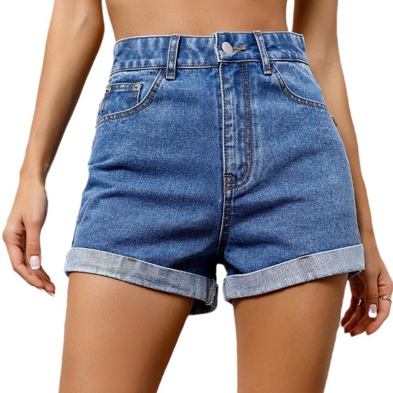 Women Summer High Waist Wide Leg Denim Shorts