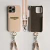 Multifunctional Charging Cable Lanyard Genuine Leather Case For iPhone 16 Pro Max 15Pro 11 13 12 14Pro Crossbody Strap Card Slot