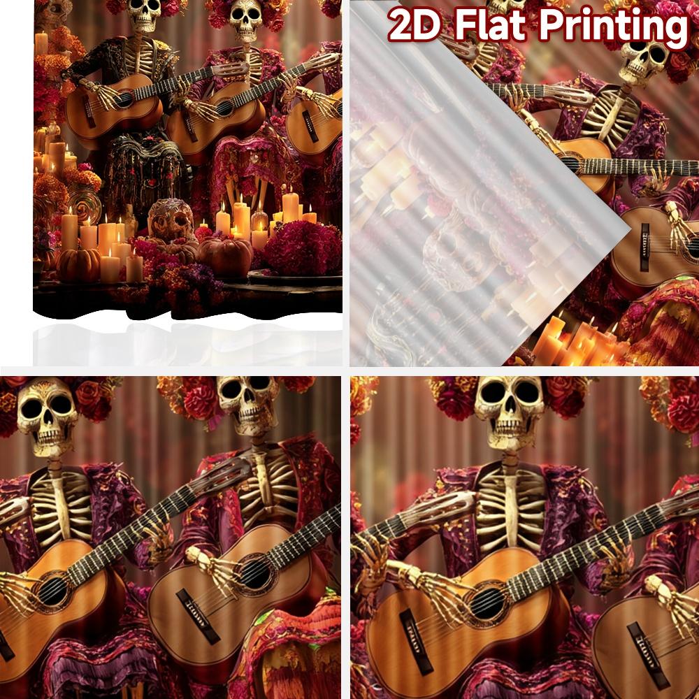2D flat printing 2pcs Curtains Day of the Dead Skeletons Musicians Celebration Digital Printed Polyester Drapes Seasonal Party &