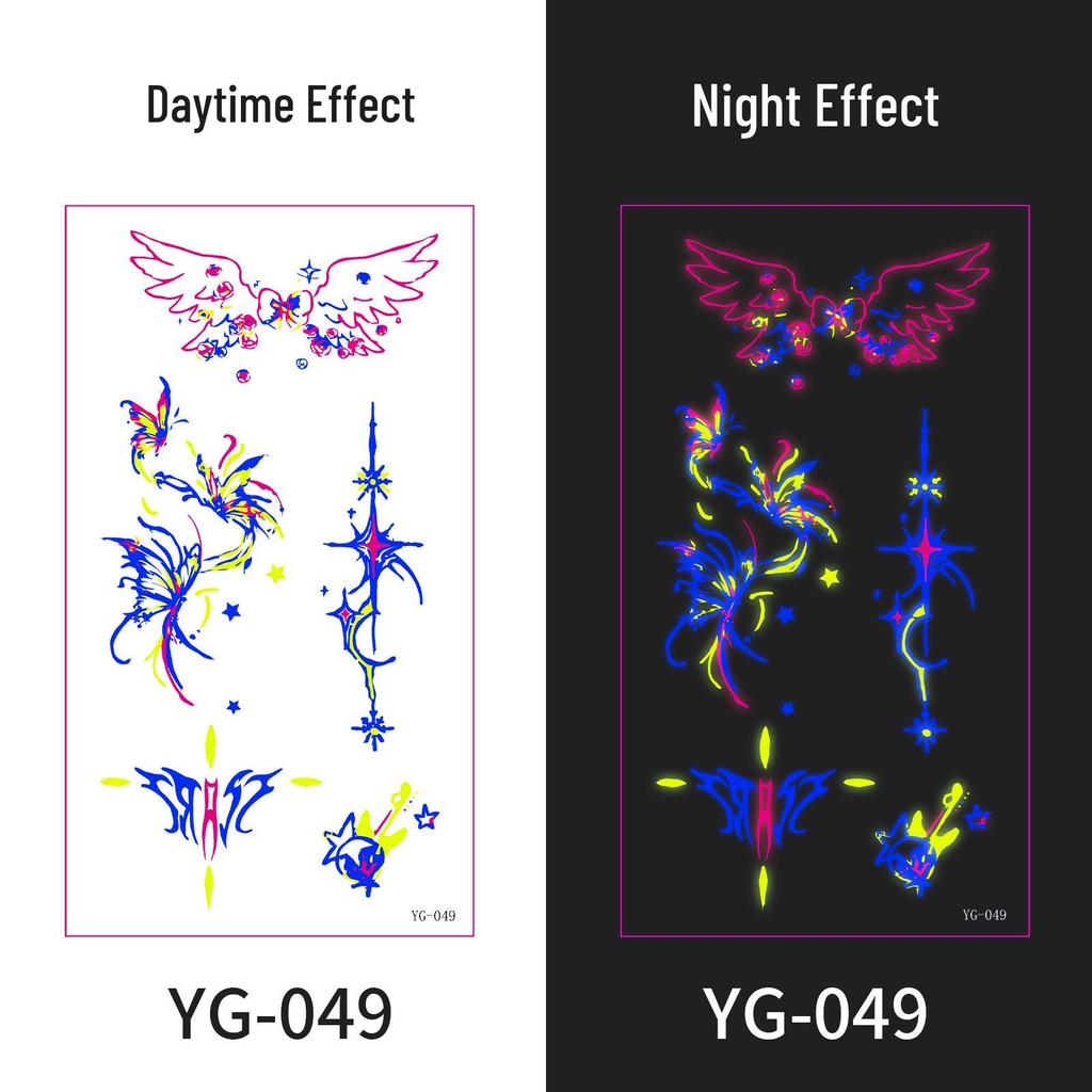 Неоновые светящиеся тату-наклейки для музыкального фестиваля: Яркие флуоресцентные дизайны для концертов и вечеринок