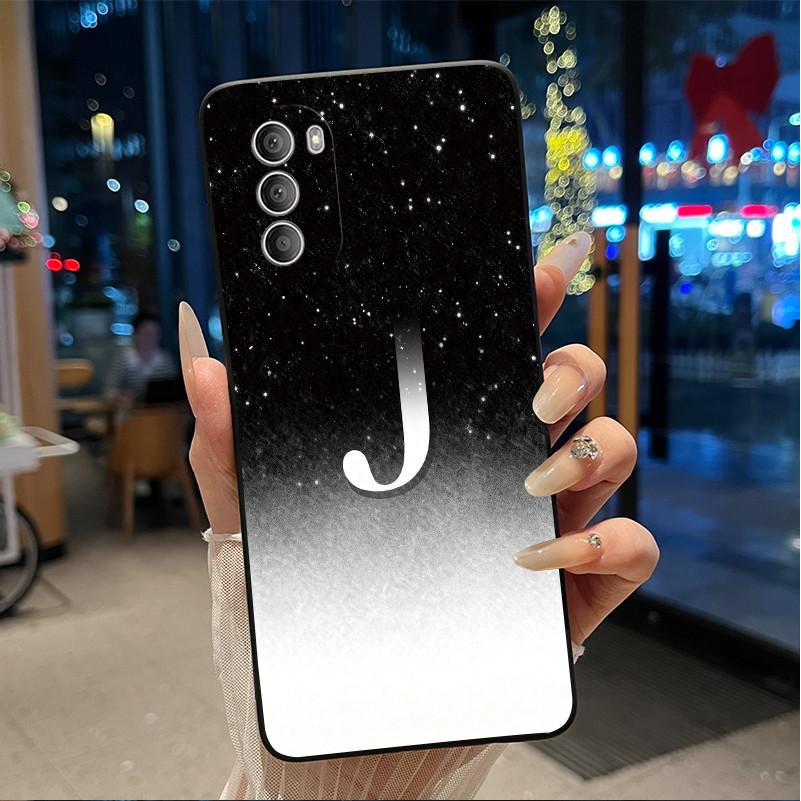 Phone Case For Motorola Moto G51 Initial Letter With Flower Shockproof Cover Bumper Silicone Jelly Black Case