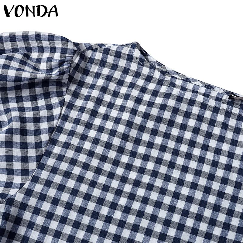 VONDA Женские летние клетчатые блузки с коротким рукавом и нестандартными плечами