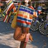 Women Colorful Striped Round Neck Sweater Japanese Retro Fashion Round Neck Cardigan Autumn Loose Lady Single Breasted Top