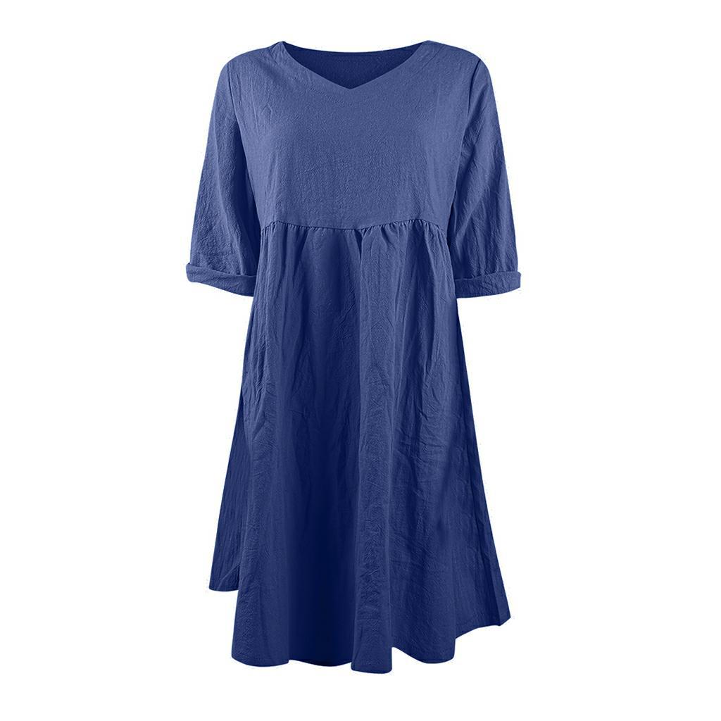 GMXIA Летнее платье средней длины с рукавами 3/4 и V-образным вырезом