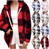 Женская мода свободный клетчатый свободный повседневный кардиган с длинным рукавом и капюшоном на молнии куртка