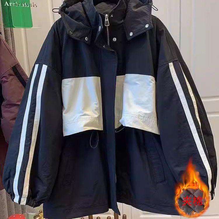 Autumn and winter padded cotton new contrasting color baseball jersey personalized fashion versatile thickened outdoor warm jacket women