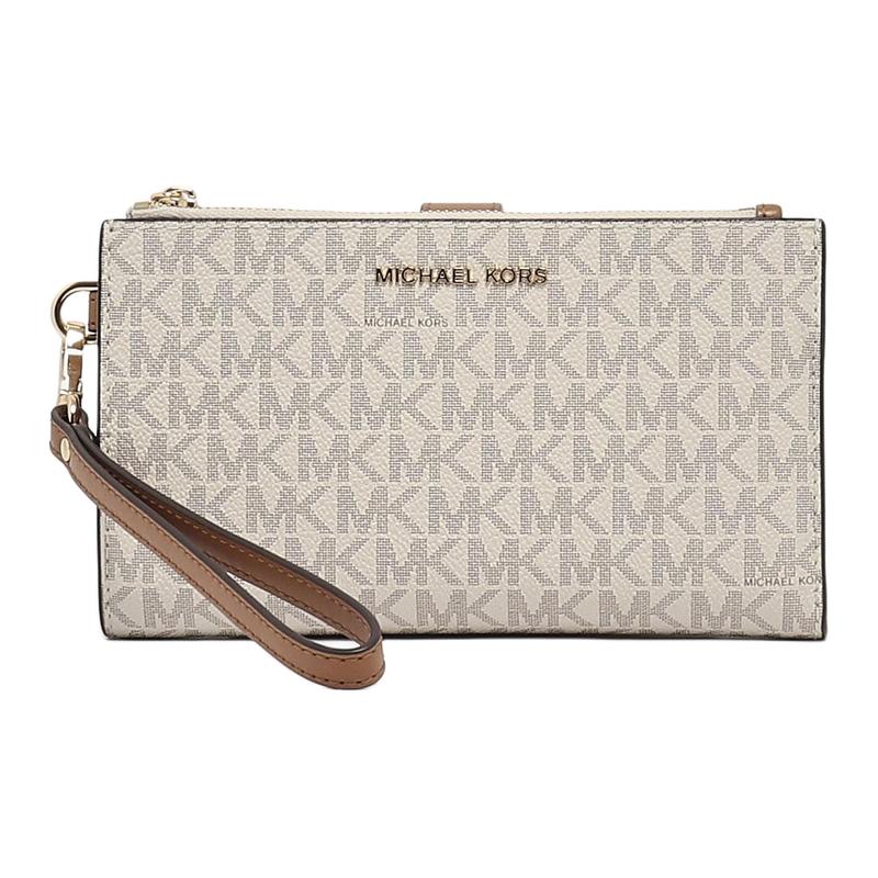 MICHAEL KORS Jet Set Logo All-over Snap Button Closure Faux Leather Clutch Women's Vanilla White