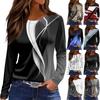 Women's Fashion Casual Slit Hem Round Neck Long Sleeve Loose  Printed T-Shirt Ladies Top
