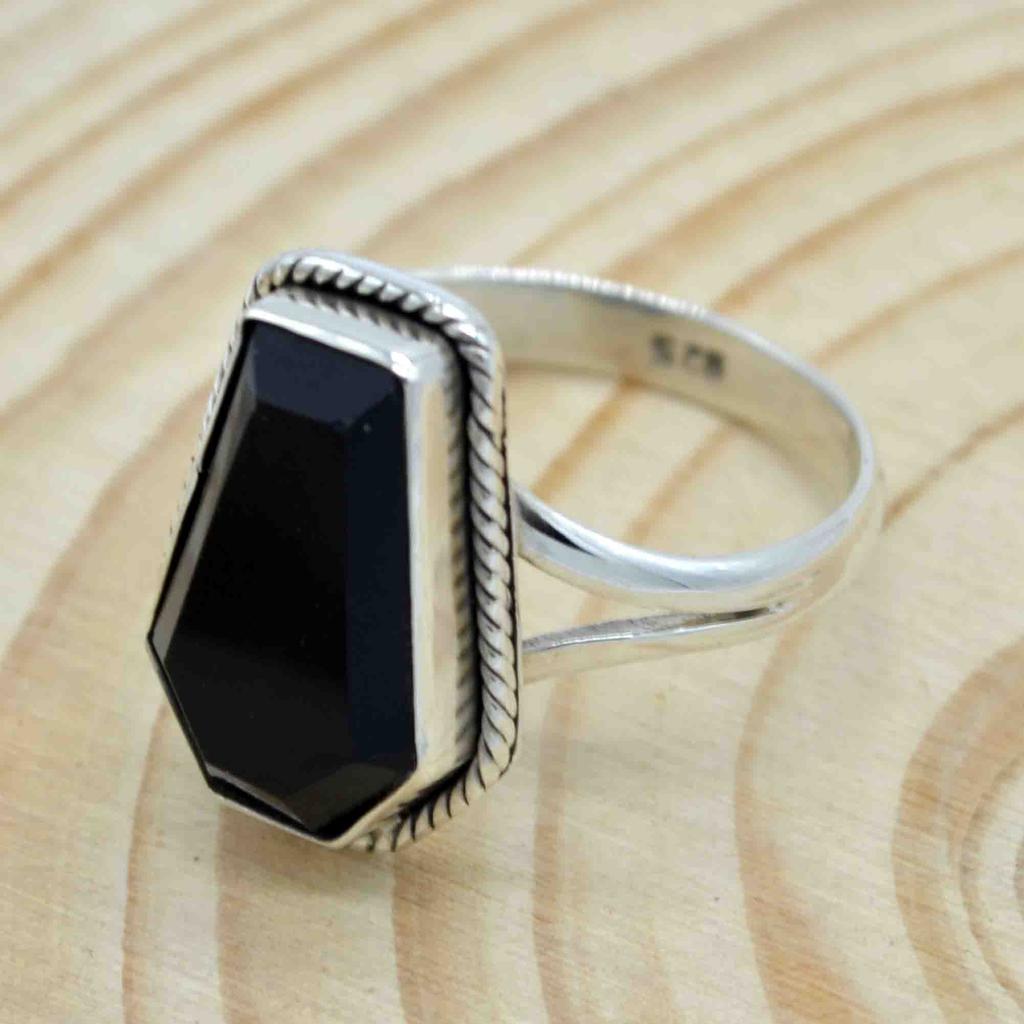 Black Onyx 925 Sterling Silver Coffin Ring, Onyx Gemstone Handmade Women Coffin Ring