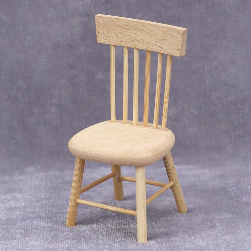 1:12 Miniature Solid Wood Chair for Dollhouse Restaurant or Study Scene
