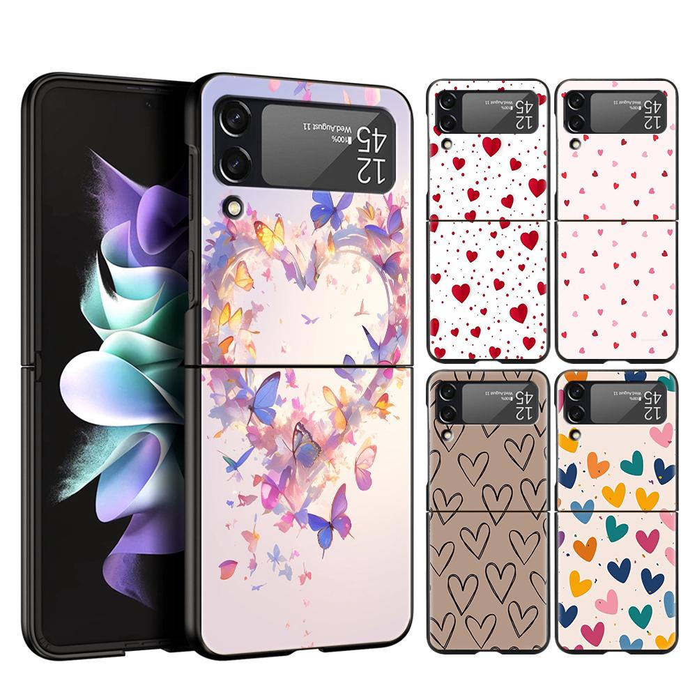 Чехол-сердечко для телефона Samsung Galaxy Z Flip 3 4 5 6 7 Жесткий Черный Складной ПК Для Samsung Z Flip3 Flip4 Flip5 Чехол