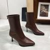 New Fashion Stiletto High Heel Pointed Toe Modern Stretch Boots Winter Warm Shoes Zipper Retro Sexy Women Mid-calf Boots