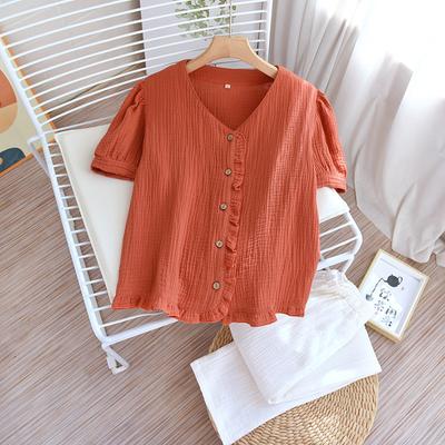 Новый весенне-летний пижамный комплект из 100% хлопка с коротким рукавом и брюками, комплект из двух предметов для женщин с кукольной горловиной, милый домашний декор