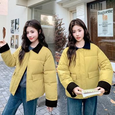 Женская короткая вельветовая одежда с контрастным лацканом, зимняя новая, повседневная хлопковая одежда с хлопковой набивкой, одежда с хлопковой набивкой