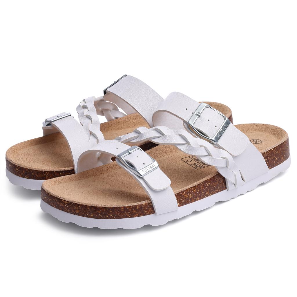 Fashion KIDMI Women's Cork Footbed Sandals with Arch Support Comfortable Slip-On Slide Sandals With Adjustable Buckle New Summer Sandals