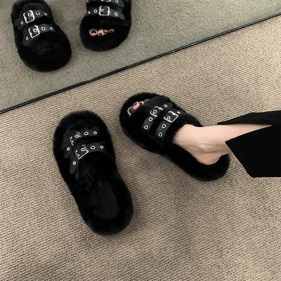 Универсальные пушистые тапочки на толстой подошве женские 2025 осень и зима новые нескользящие домашние тапочки с плюшевым хлопковым мопом