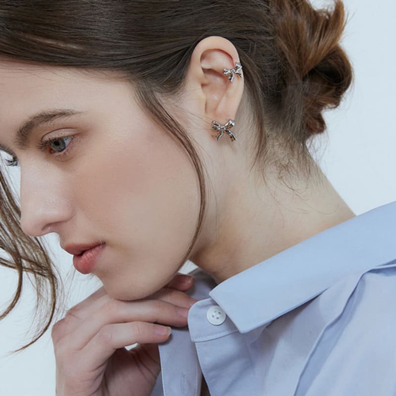 ADAUL Dewey ribbon mini earcuff - silver