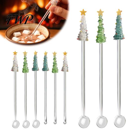 Transparent Spiral Texture Stirring Rod Glass Stick/Spoon, Handmade Christmas Tree Topper Decor, Heat Resistant Elegant Cocktail Mixing Tool
