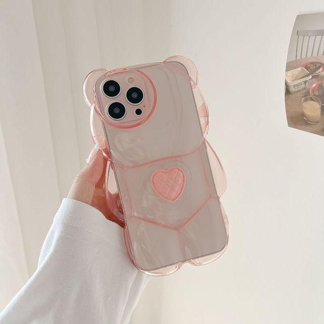 Прозрачный чехол для телефона с милым сердечком и 3d медведем для Iphone 13 12 11 Pro Max X Xr Xs Pro Max, противоударный, ярких цветов, задняя крышка
