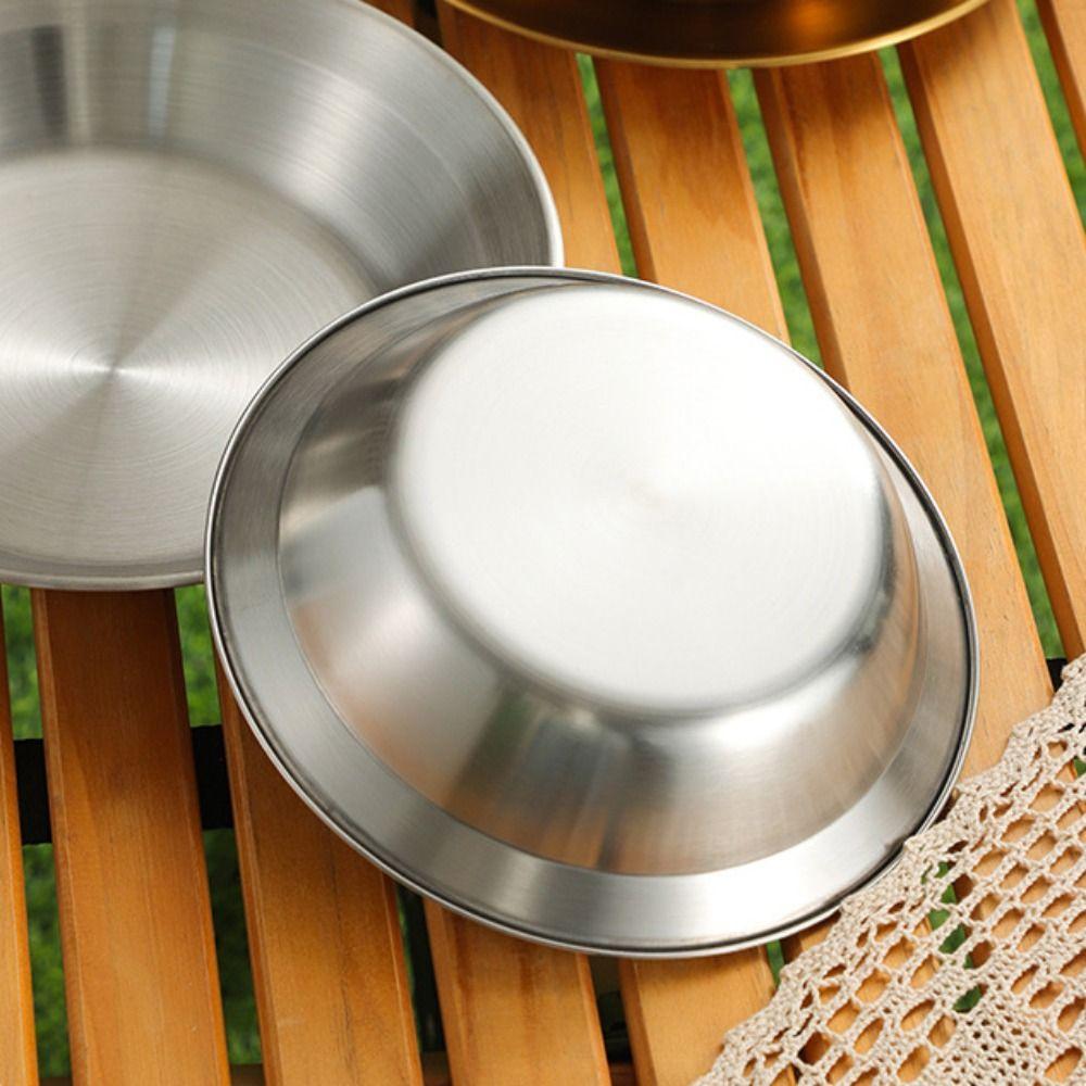 4PCS/SET Stainless Steel Outdoor Dining Plate Bowl Straw Hat Design Dessert Plate Easy To Clean