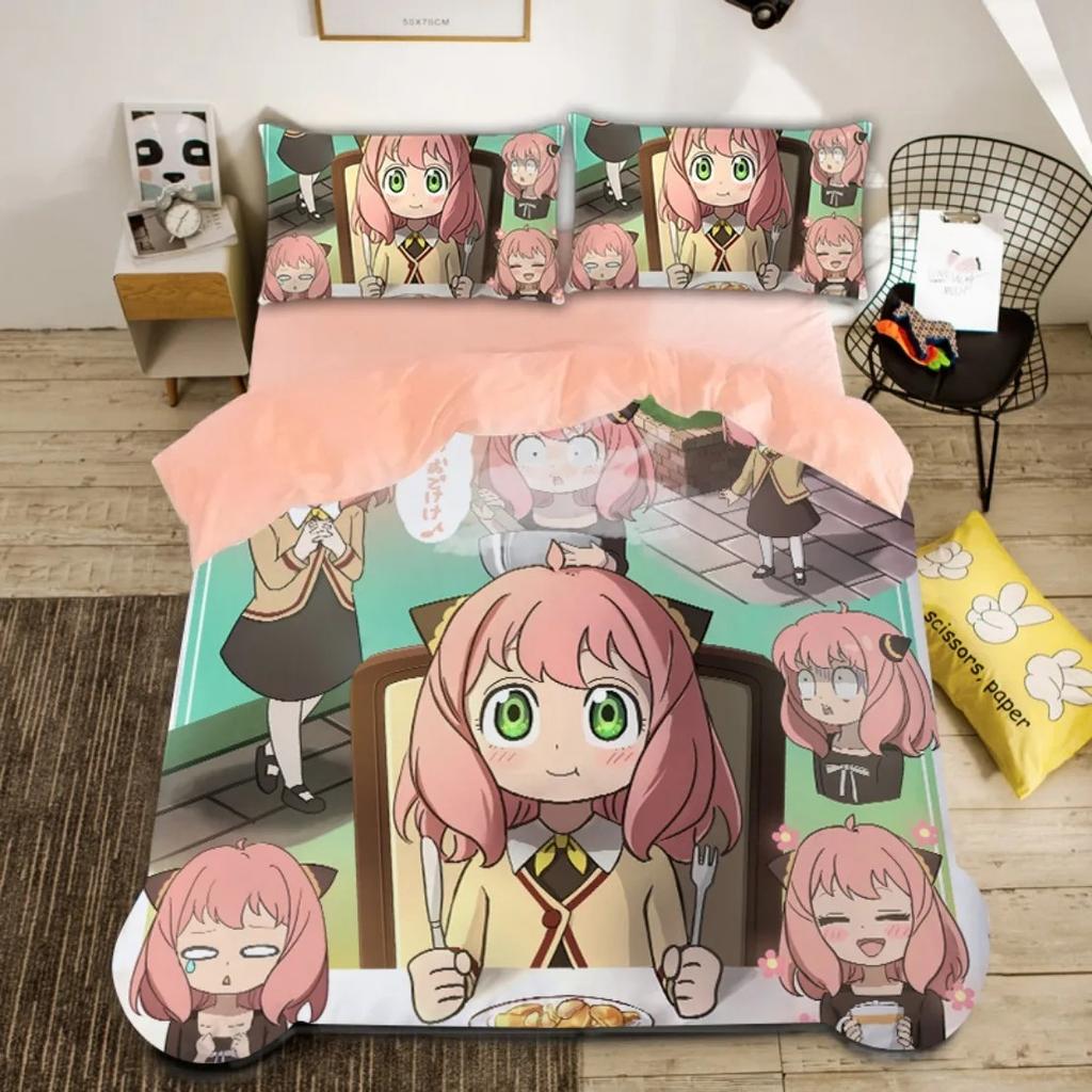 Cute Spy X Family Anya Duvet Cover,Anime Spy Family Bedding Set,Boys Girls Single Twin Queen Size Quilt Cover