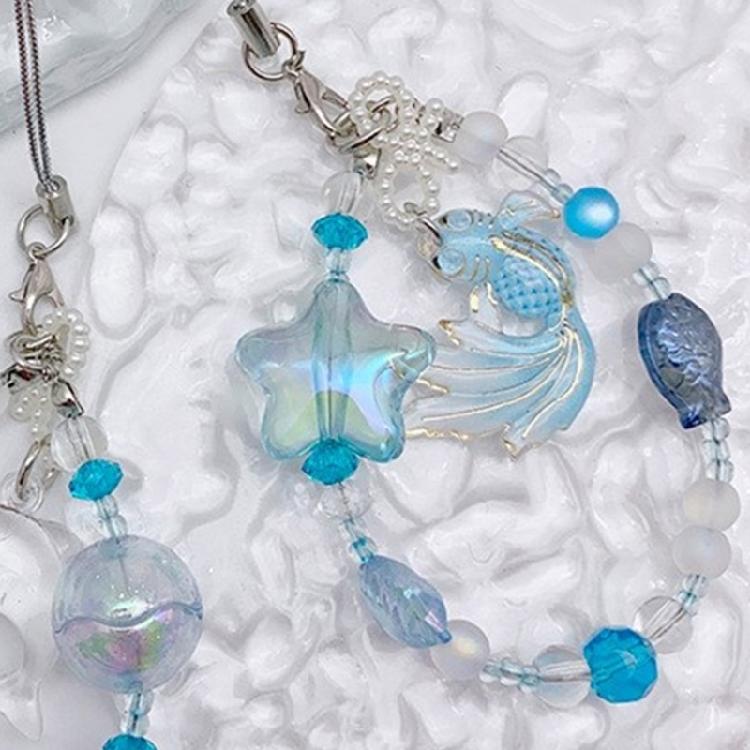 Colorful Beaded Keychain for Mobile or Camera Dolphin/Carp Pendant Keyring Charm