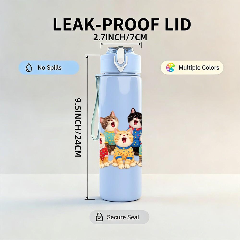 1PC Cartoon Kid Animal Friend Group Print 750ml Color Plastic Sports Water Bottle Leakproof Flip Straw Lid Suitable for Sports Office Home Use