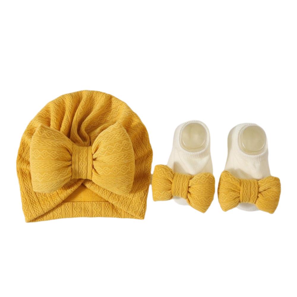 3Pcs/Set Bow Baby Fetal Cap 0-12 Months Newborn Turban Hat Indian Cap Baby Hat Socks Set Autumn