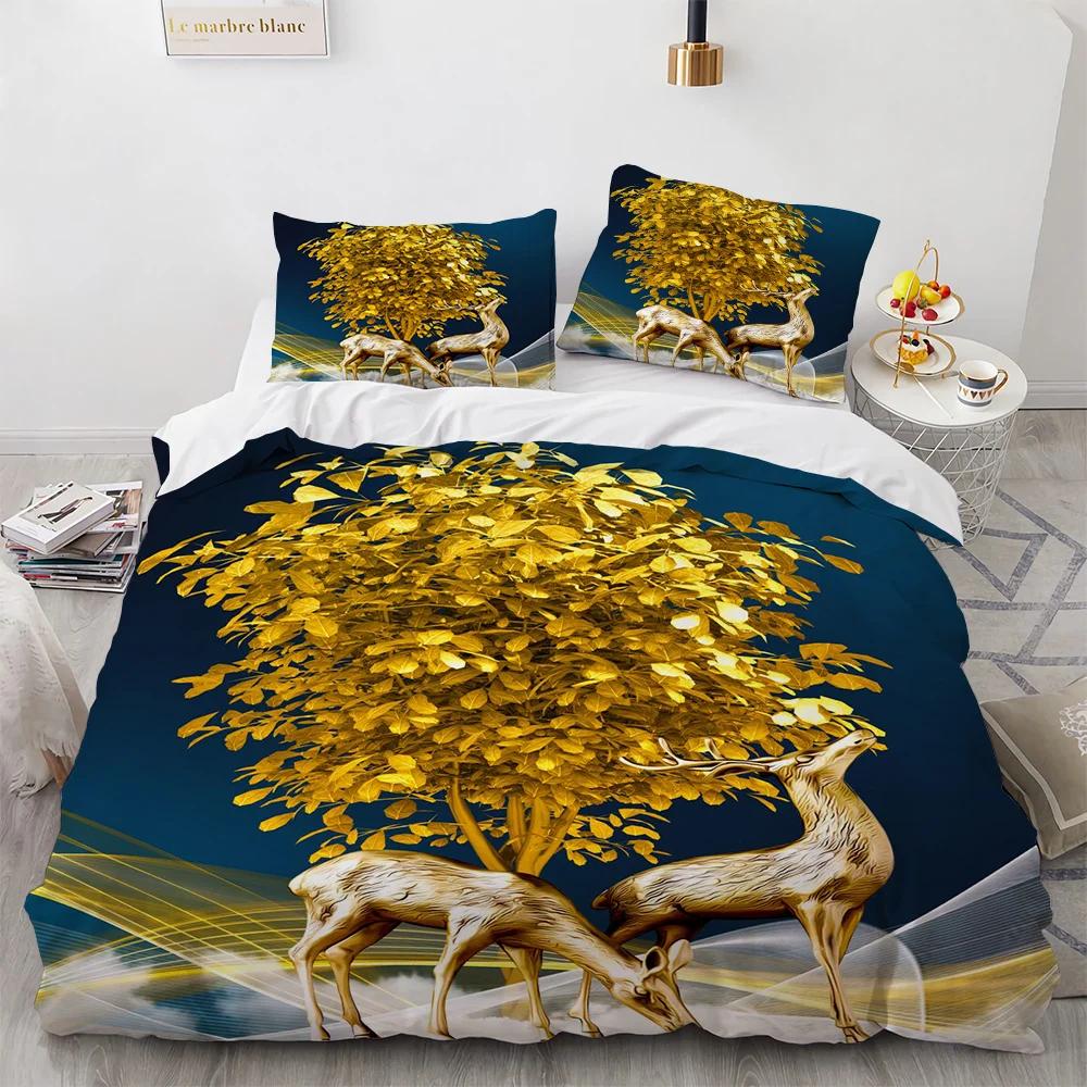 Deer Duvet Cover Set Wild Animals Flowers Pattern Polyester Bedding Set King Twin Full Size Comforter Cover For Kids Boys Girls