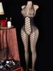 Erotic Sexy Crotchless Black Teddy Lingerie Bodystocking Fishnet Hollow Mesh Bodysuit Seductive Deep V Halter Exotic Nightwear