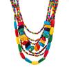 Trendy Choker Necklace Exaggerated Multicolor Bead Tassel Wood Bib AVE
