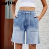 Spring Summer Wash Casual Gradient Five Point Denim Shorts