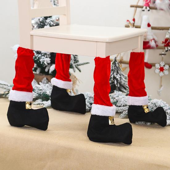 4/8 Pcs Christmas Chair Leg Covers Santa Claus Elf Boot Design Table Legs Socks Dining Chair Slipcover Furniture Feet Covers for Xmas Party