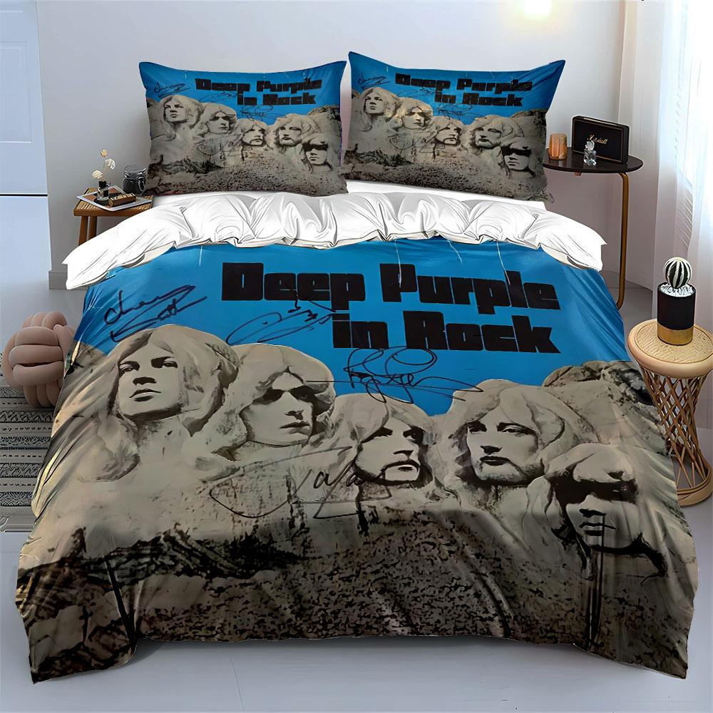 Deep Purple In Rock Print Bedding Duvet Cover Set Duvet Cover Pillowcases (1*Duvet Cover 2*Pillowcases, without duvet insert)