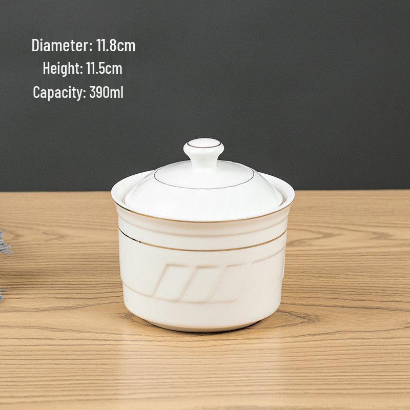 Ceramic Double Boiler Stew Pot with Lid for Soup, Bird's Nest, and Steamed Eggs