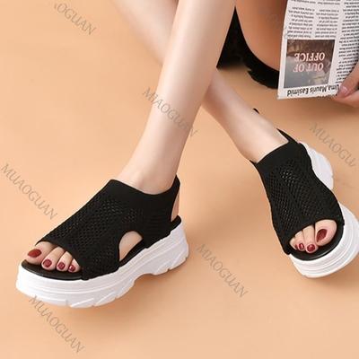 Модные сандалии на толстой подошве женские летние новые с открытым носком полые повседневные студенческие спортивного стиля сетчатые на платформе танкетке сандалии женские