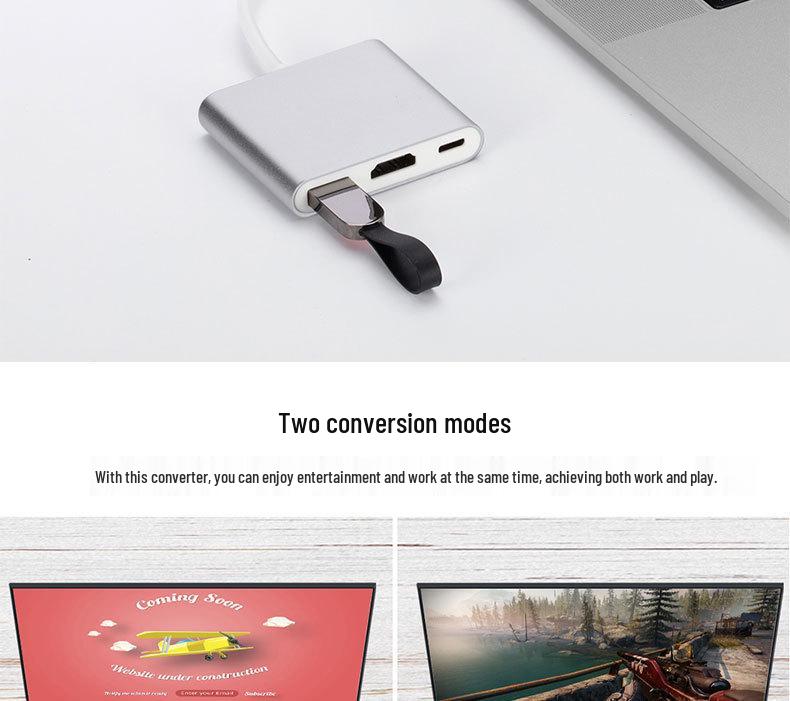 3-в-1 Док-станция Type-C на HDMI: Конвертер 4K-дисплея и быстрая зарядка PD