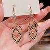 1 пара висячих серег винтажные полые геометрические инкрустированные блестящими стразами нарядные подарки женские двухслойные ромбовидные подвески