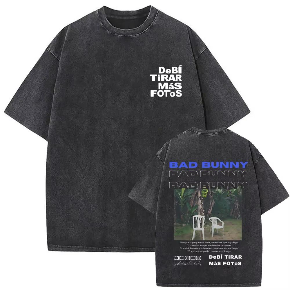 Washed Vintage Bad Bunny Un Verano Sin Ti Graphic Tshirt Mens Fashion Oversized Streetwear Women High Quality Cotton T Shirts