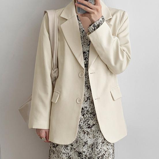 Женский пиджак с лацканами, длинный рукав, однобортный пиджак с клапанами, однотонный, свободный крой