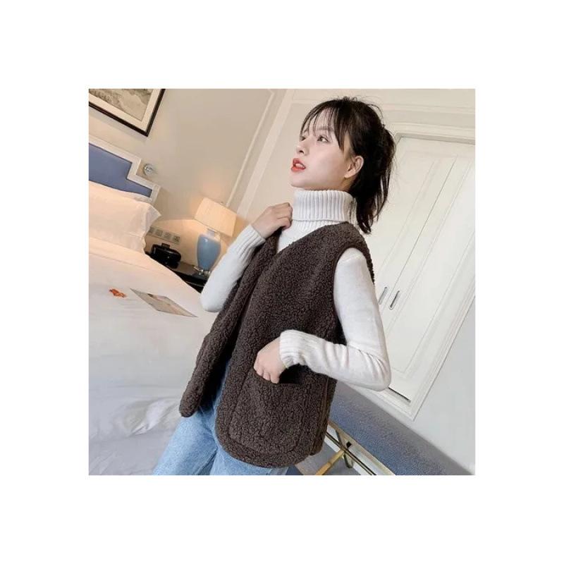 МОДА 2024 года жилет из искусственной овечьей шерсти для женщин, новый осенне-зимний вариант, корейская версия, универсальный женский жилет, внешний жилет, жилет, одежда