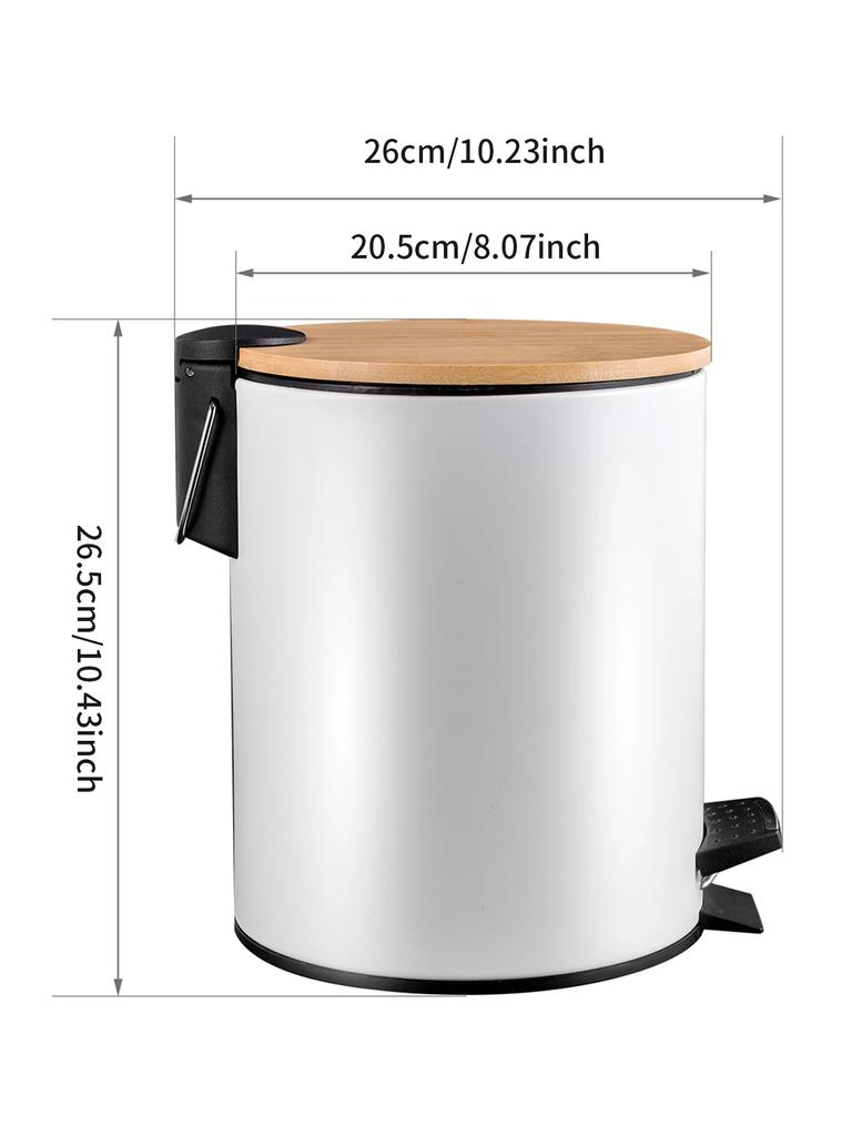 Комнатное белое круглое металлическое мусорное ведро с бамбуковой крышкой и педалью 5 л Контейнер для мусора с съемной внутренней корзиной для отходов Ванная комната