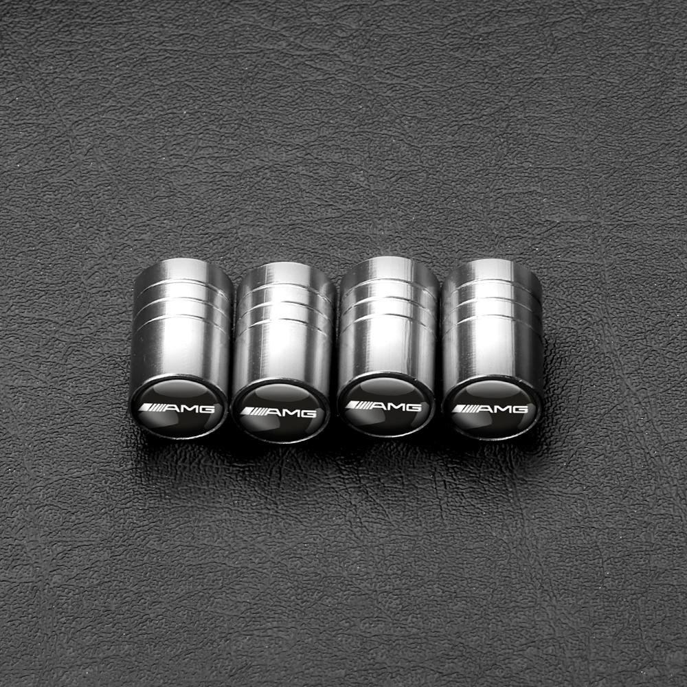 VFO1 4Pcs Metal Car Badge Wheel Tire Air Valve Stem Caps Decoration for Mercedes Benz C200 E200 AMG A B R G Class GLK GLA CLA GLB GLC