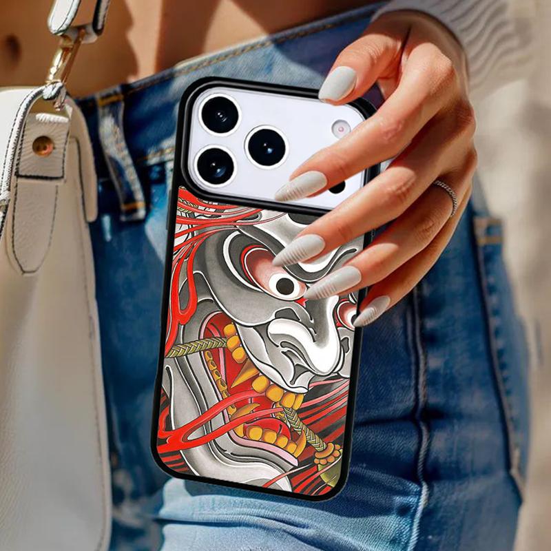 Японская маска демона Они Ханья Самурай Чехол для телефона Для iPhone 17 Air 14 15 13 12 Max Чехол Для Apple 14 15 16 16e 11 Pro Max Plus