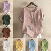 Women's Fashion Round Neck Short Sleeve T-shirt Casual Cotton Linen Graphic Shirt Leisure Loose Little Love Prined Summer Blouse Tops