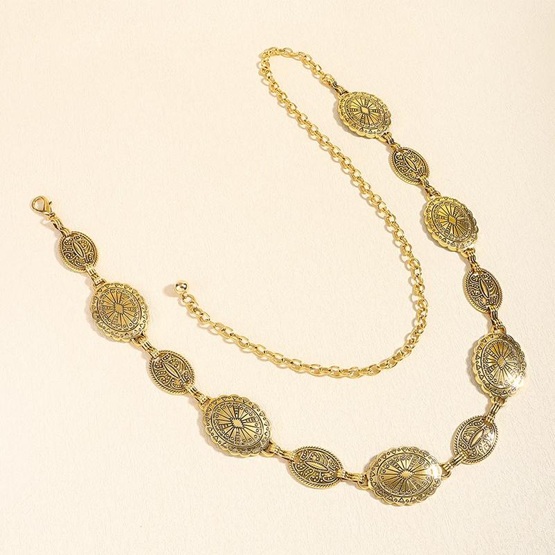 Ретро-стиль Женская металлическая цепочка на талию Регулируемый декоративный круглый резной ремень-цепочка Аксессуары высокого стиля