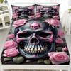 1pc Gothic Style Fitted Sheet Pink Skull 3D Print 100% Polyester Cover Breathable Bedding Set Home Decor Without Pillowcases
