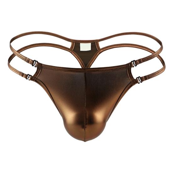 Men Faux Leather Thong Low-rise Thin Straps Hollow Out Briefs U-convex Solid Color